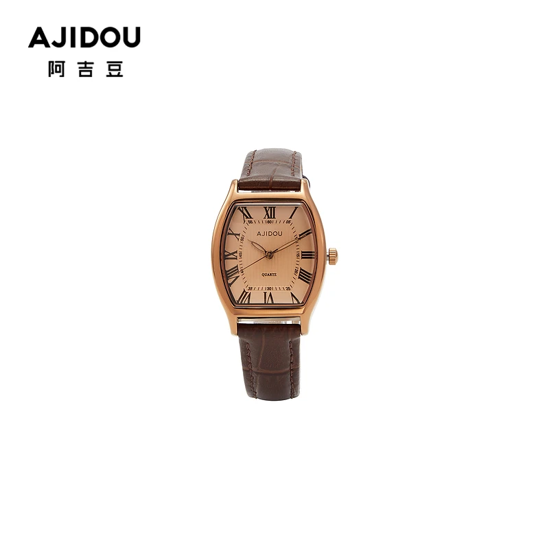 阿吉豆复古英伦风棕色手表轻奢小众设计送礼ins简约经典线下同款