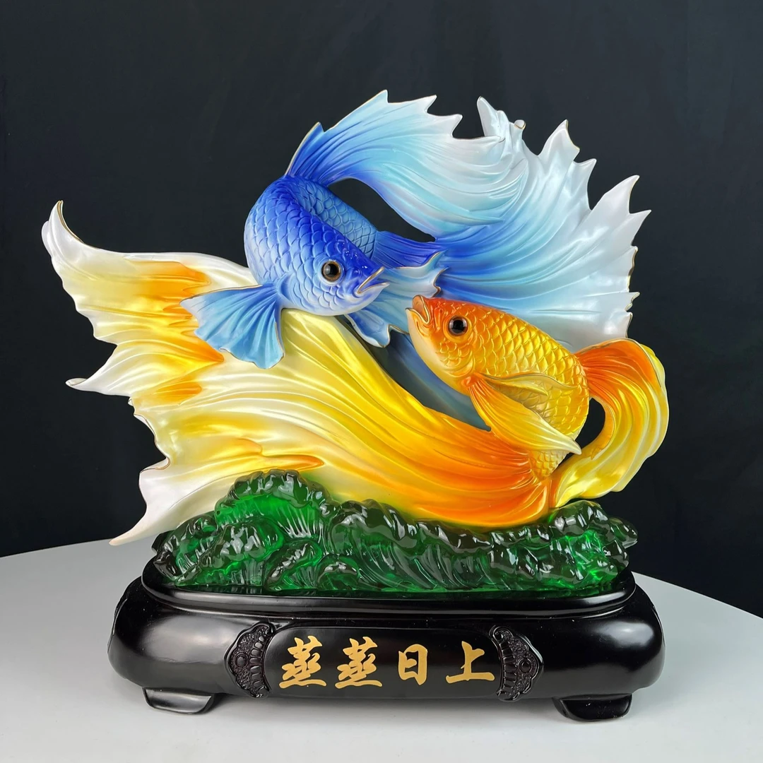 新蒸蒸日上孔雀鱼中式高档工艺品客厅摆件乔迁创意玄关办公室摆设