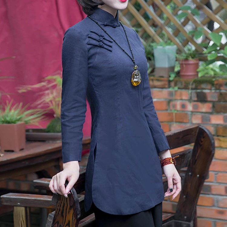 中式唐装上衣女盘扣改良旗袍复古中国风女装棉麻茶艺师服装8359