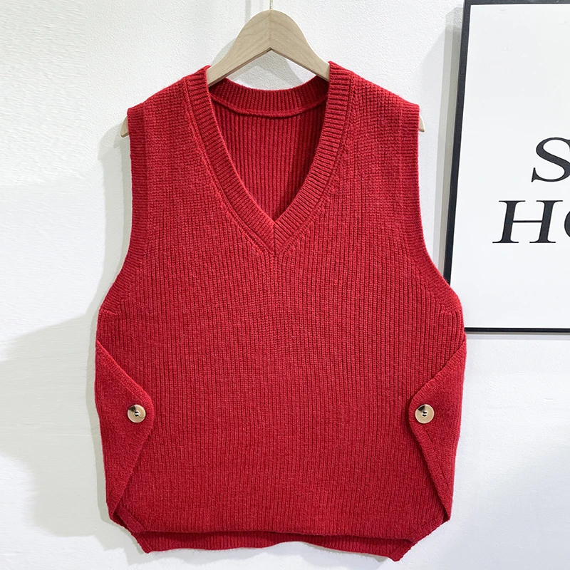 无品牌马甲背心外套春秋外搭新款针织女士毛衣潮韩版V领宽松外穿