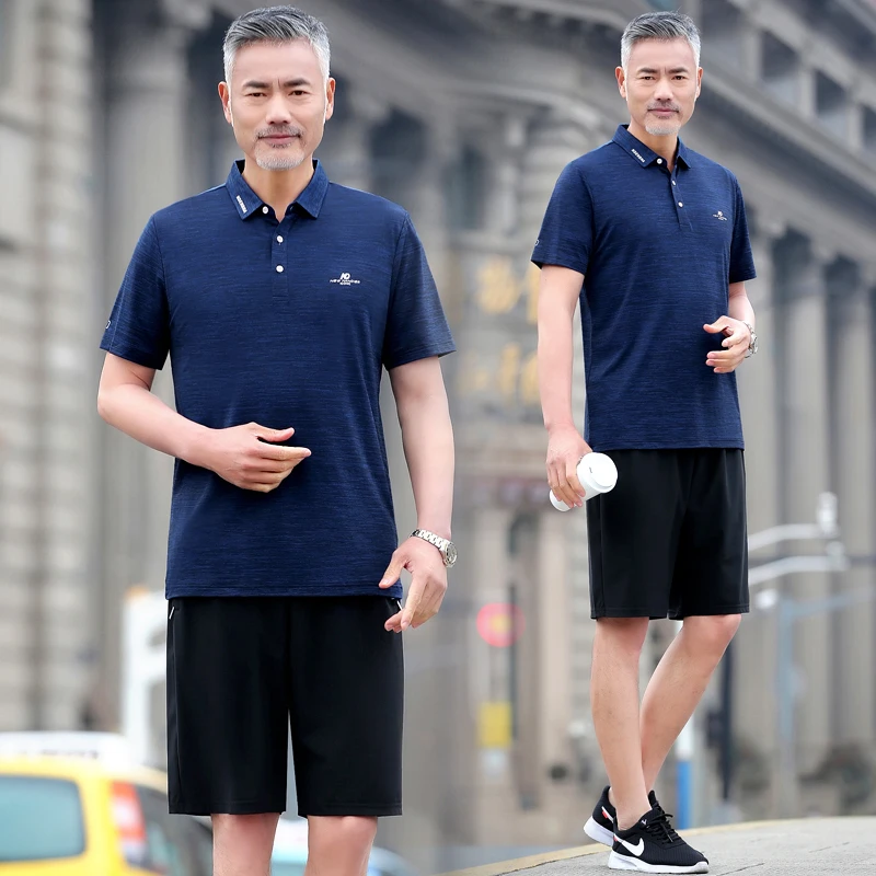 中老年冰丝运动套装男夏季短袖运动服两件套中年爸爸夏装休闲衣服
