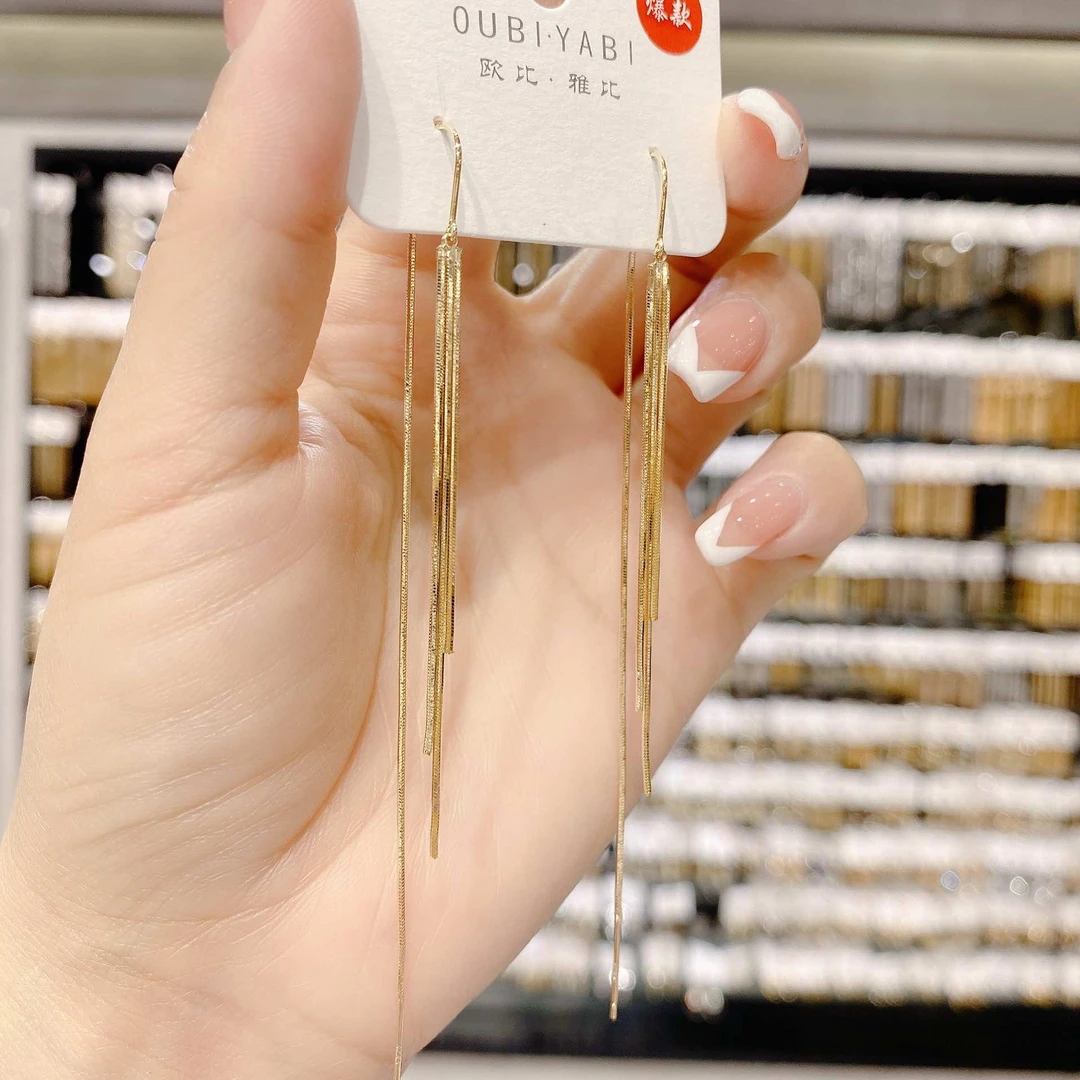 铜合金耳饰 简约长款气质耳线一体式线条流苏显脸瘦女否日韩精致