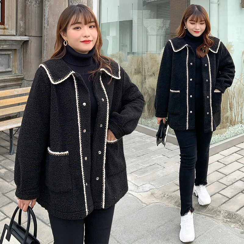 凤凰依屋胖妹妹翻领大码女装百搭秋冬女时尚加绒毛呢外套2626