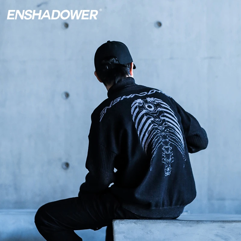 ENSHADOWER隐蔽者暗纹机械脊柱肋骨骼印花毛衣