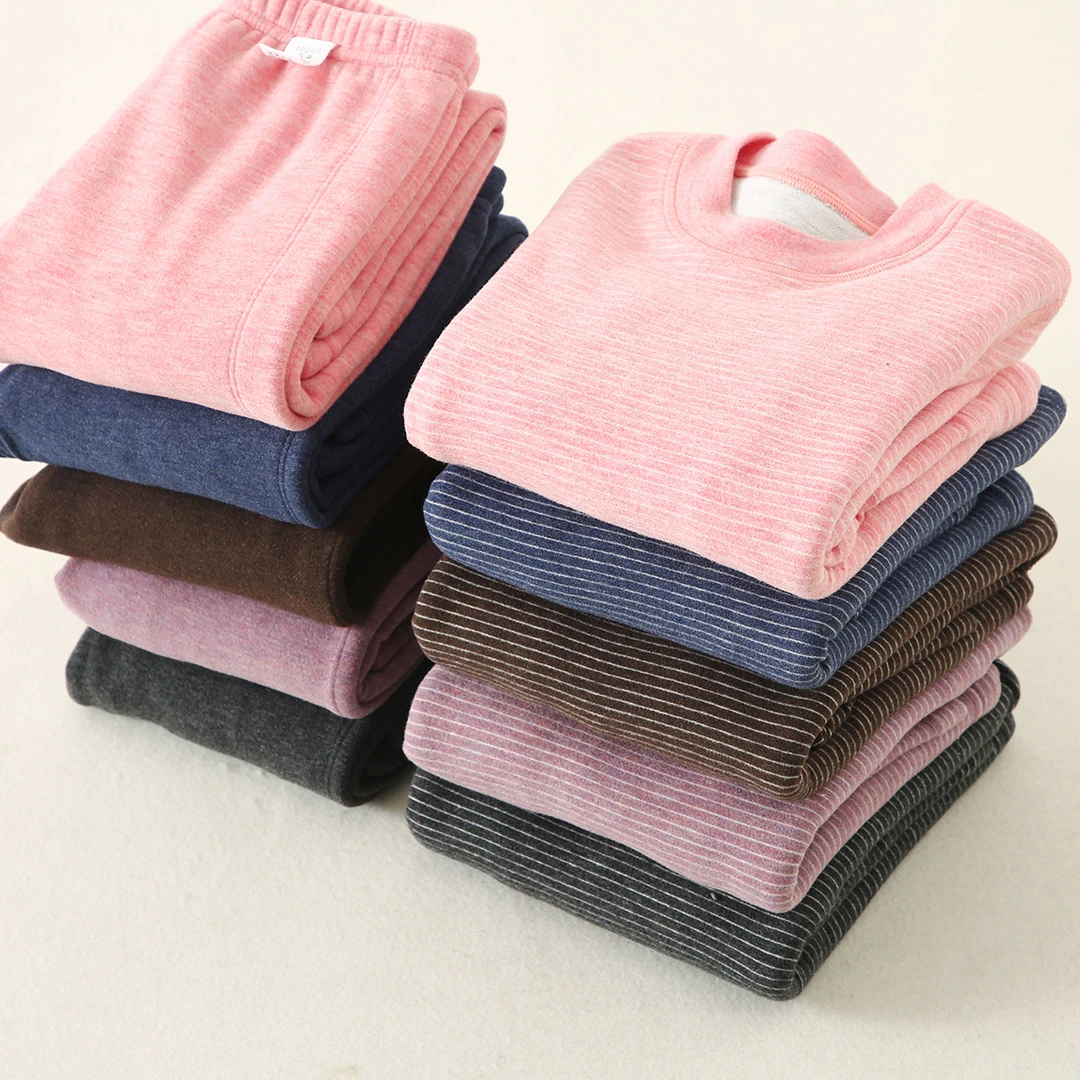 德绒双层加厚儿童保暖内衣套装冬秋衣秋裤宝宝男童女童家居服加绒