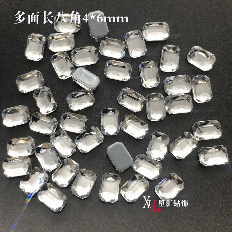 平底长八角烫白玻璃水钻奢华异形美甲钻饰网红爆款超闪指甲装饰