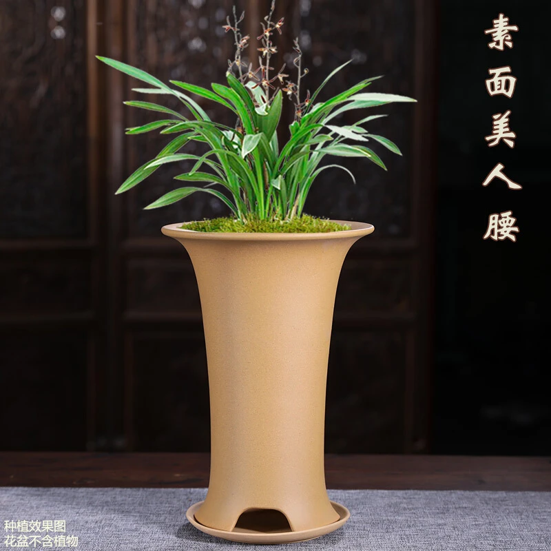 兰花盆透气紫砂花盆兰花专用高档圆形简约素面蕙兰春兰素雅花盆