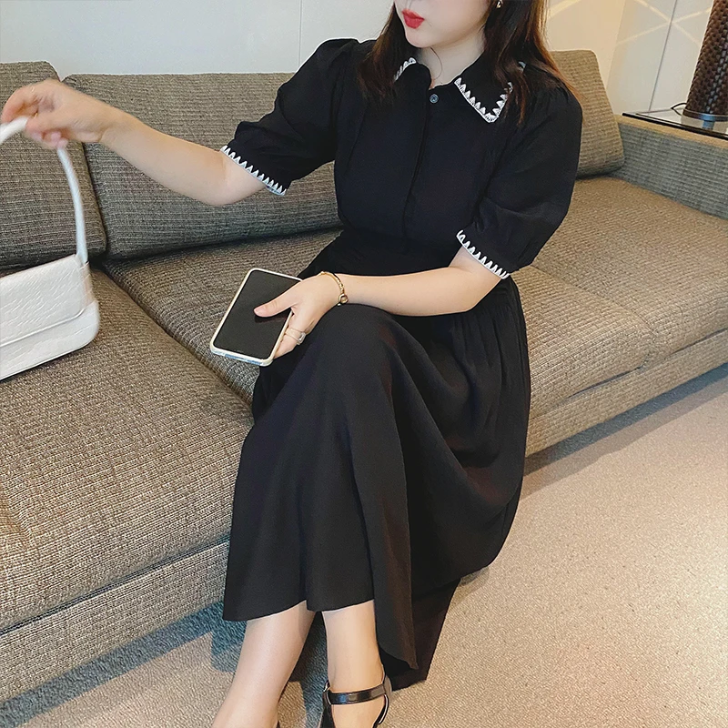 大码女装胖mm夏装韩版显瘦翻领连衣裙72166