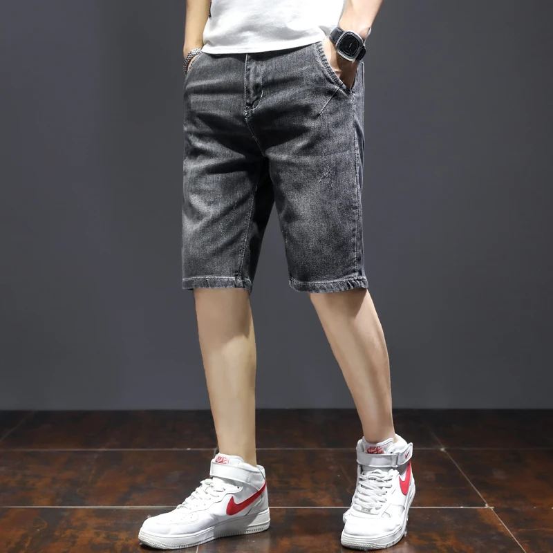 夏季弹力薄款牛仔短裤潮流男士五分裤休闲中裤直筒牛仔短裤男马裤