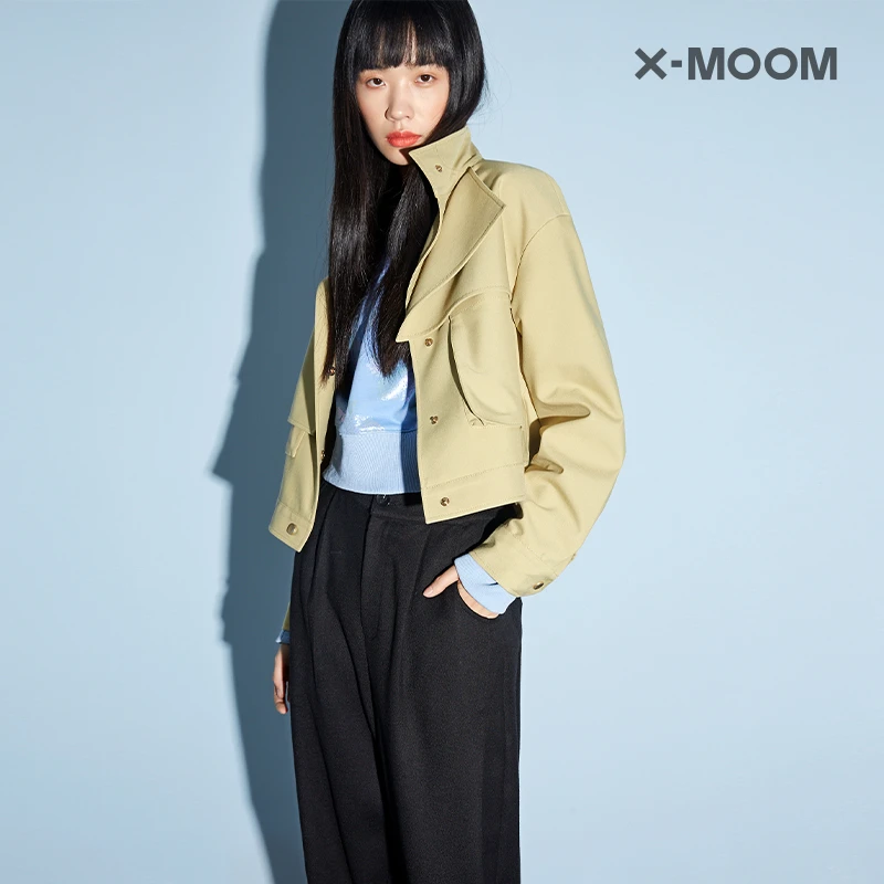 X--MOOM春秋女士外套局部不对称宽松休闲长袖短夹克ZUCWJ16767