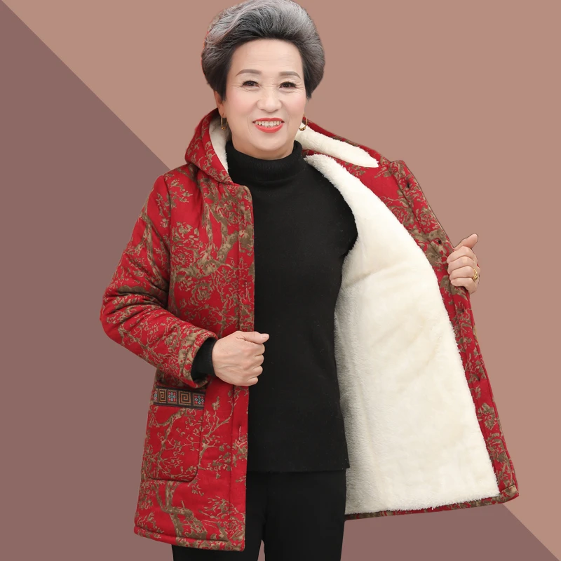 中老年人女装冬装加绒加厚棉袄外套60-70岁80老人妈妈服装太太