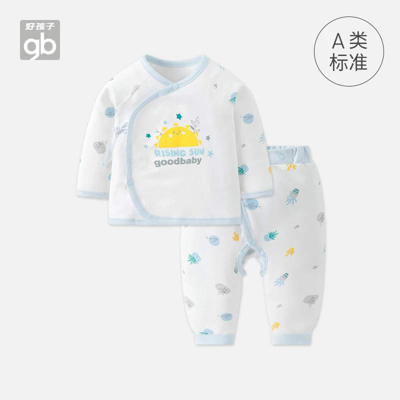 gb好孩子新生儿分体套装纯棉婴儿宝宝系带和尚服春秋长袖套装