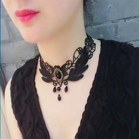 合金布艺项链 锁骨链 韩版蕾丝项链女简约短款脖子饰品颈带项圈
