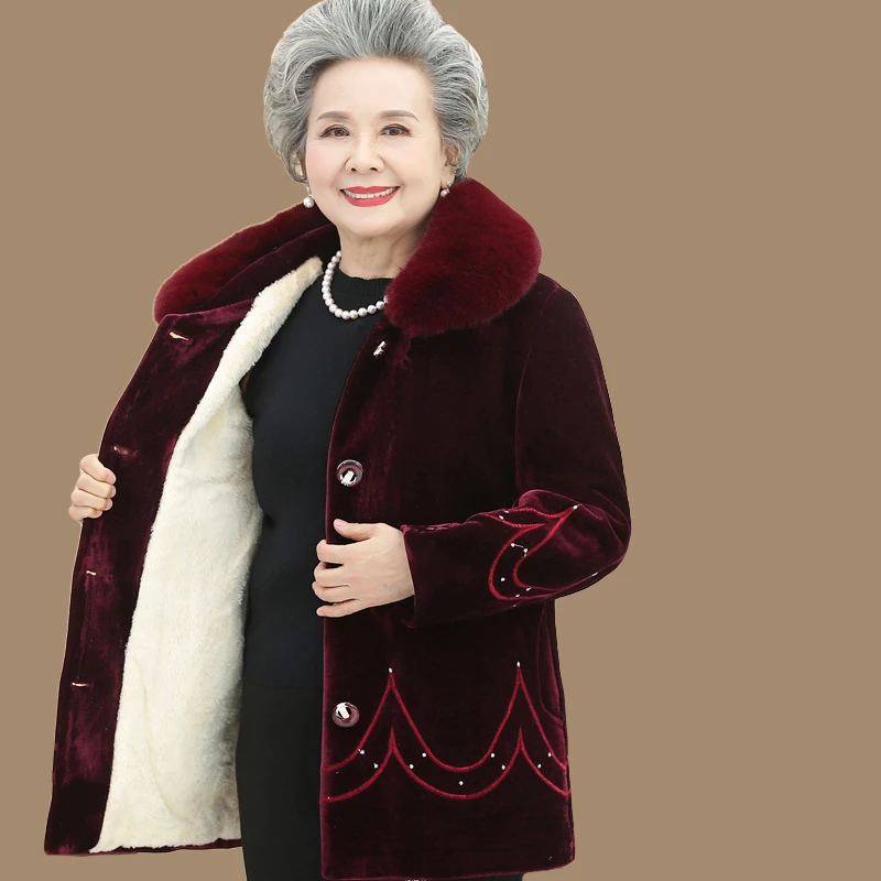 中老年人女装冬装外套加绒加厚棉衣60-70岁80老人妈妈服装奶奶