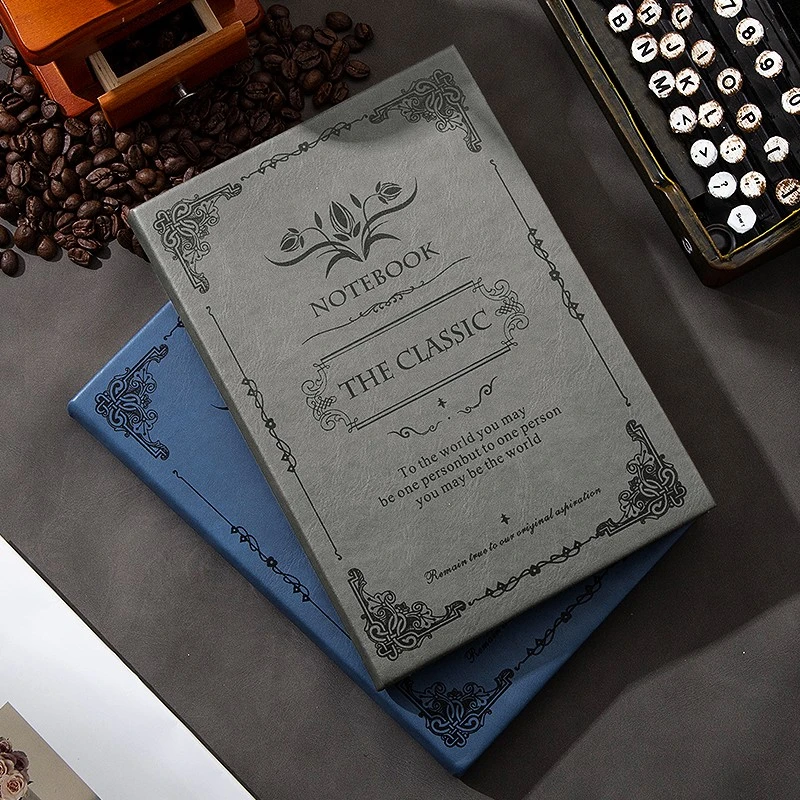 A5复古硬皮面加厚防水本硬皮商务简约大学生文艺本子书签内页