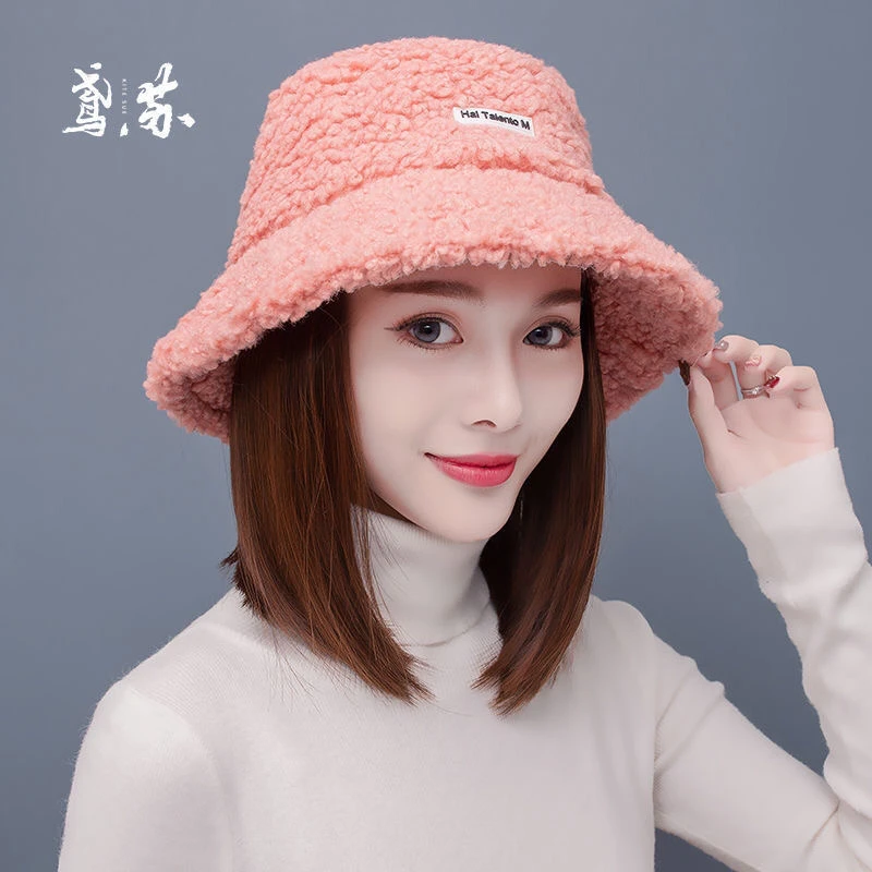 网红羊羔毛假发帽子时尚女短发波波头渔夫帽假发一体逼真可拆卸