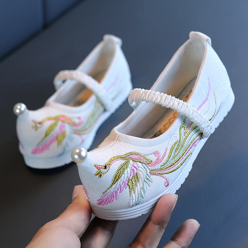 老北京布鞋儿童绣花鞋女童汉服鞋子翘头鞋古装马面裙鞋古风小白鞋