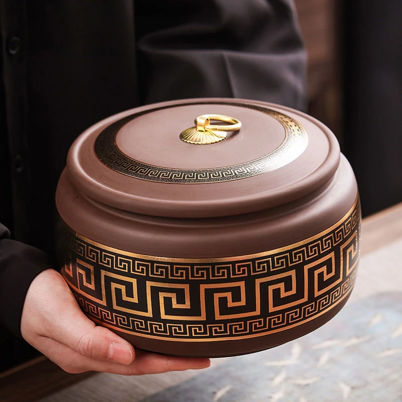 一斤装紫砂茶叶罐大号陶瓷密封茶罐普洱白茶绿茶收纳盒防潮储存罐