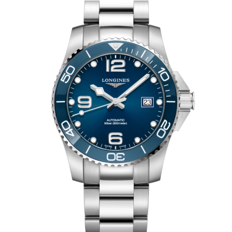 99新 Longines/浪琴 康卡斯/蓝色陶瓷圈/表径43mm/防水300米/