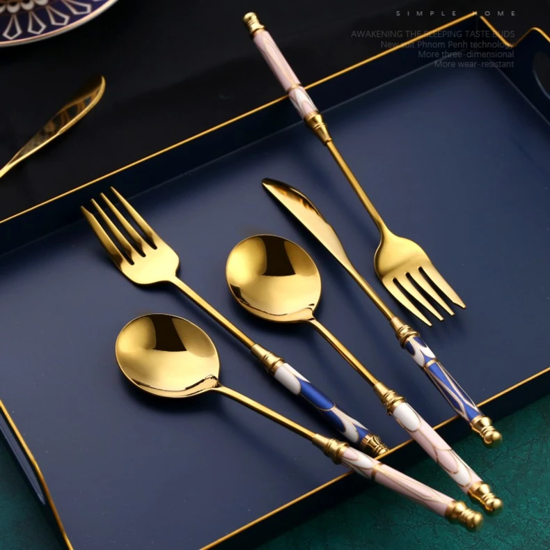 Nosin/诺轩西餐餐具配套三件套长柄金色创意欧式轻奢网红钢勺勺子