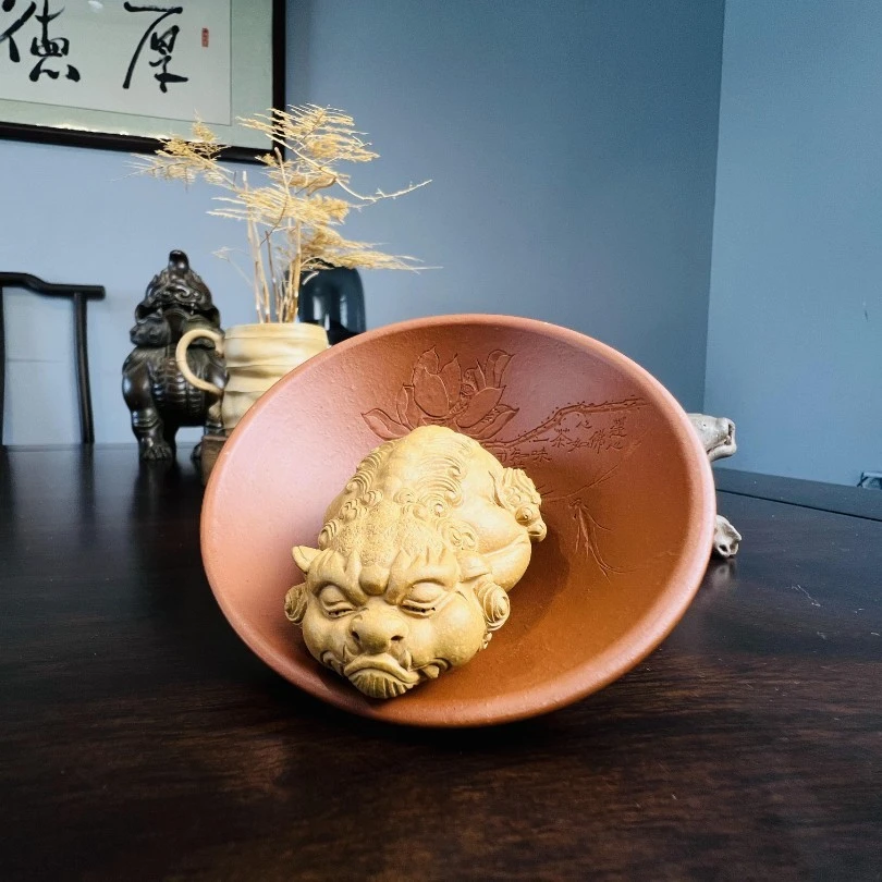 【李建伟】紫砂茶宠事事如意顺心小狮子手把件好玩有趣宜兴观物紫砂