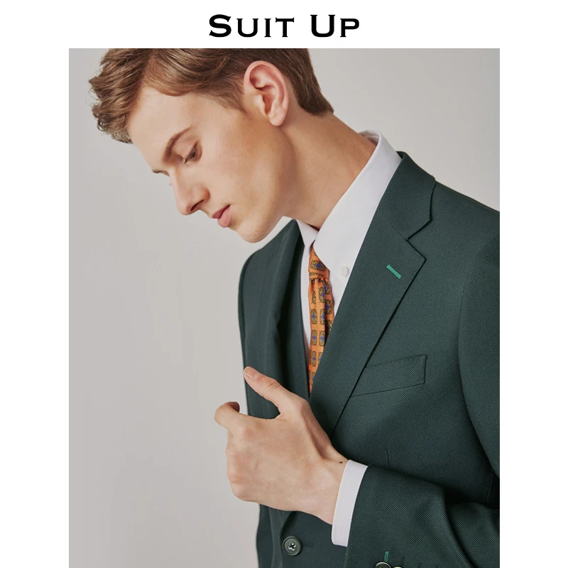 SUITUP/休塔20222-4墨绿色西装单西男英伦风复古西服商务修身正装