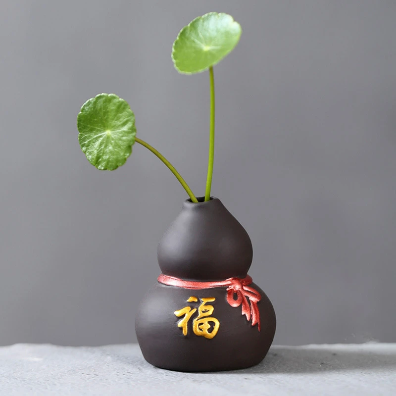 指尖小茶宠陶瓷泥彩绘花瓶鱼缸造景迷你禅意五福招财小号花器摆件
