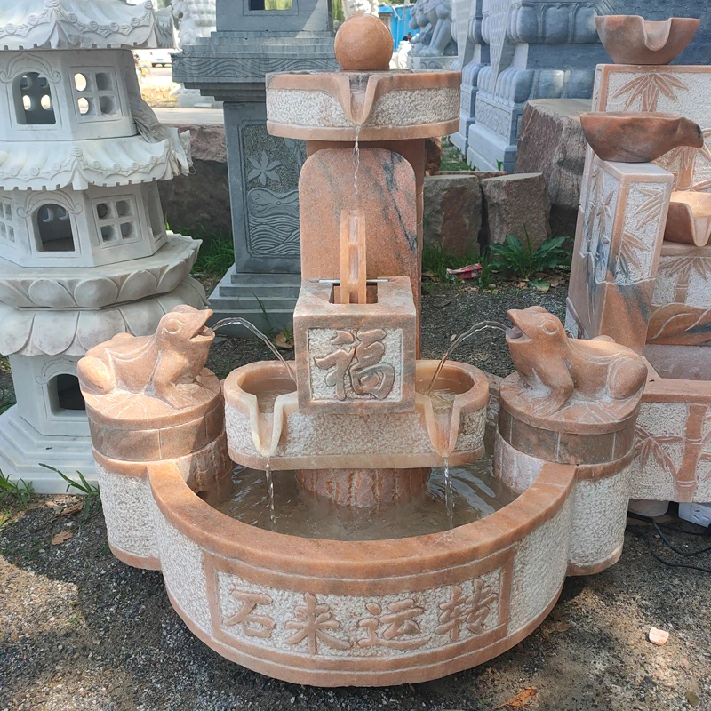 石雕晚霞红流水槽家居庭院户外流水摆件福来运转阳台养鱼池喷水池