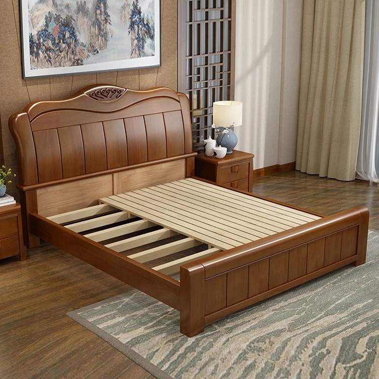 橡胶木中式成套实木双人床工厂直销经济型储物主卧室大床