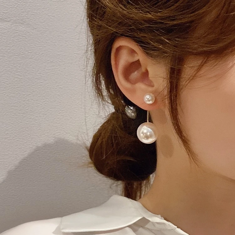 舒啸 铜合金仿珍珠耳饰 时尚百搭珠珠前后可戴ins耳环小众长款4号
