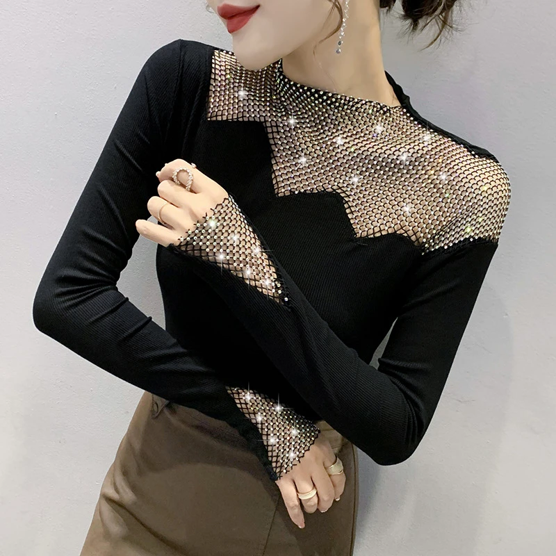 摩登舞上衣女士新款时尚重工烫钻国标拉丁恰恰交谊广场练功舞服