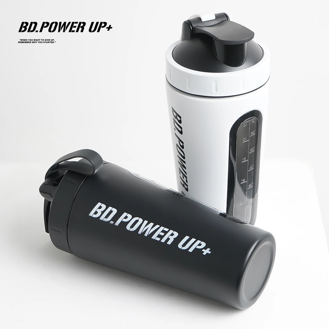 BD.POWER UP+不锈钢健身水壶大容量便携可视窗摇摇杯