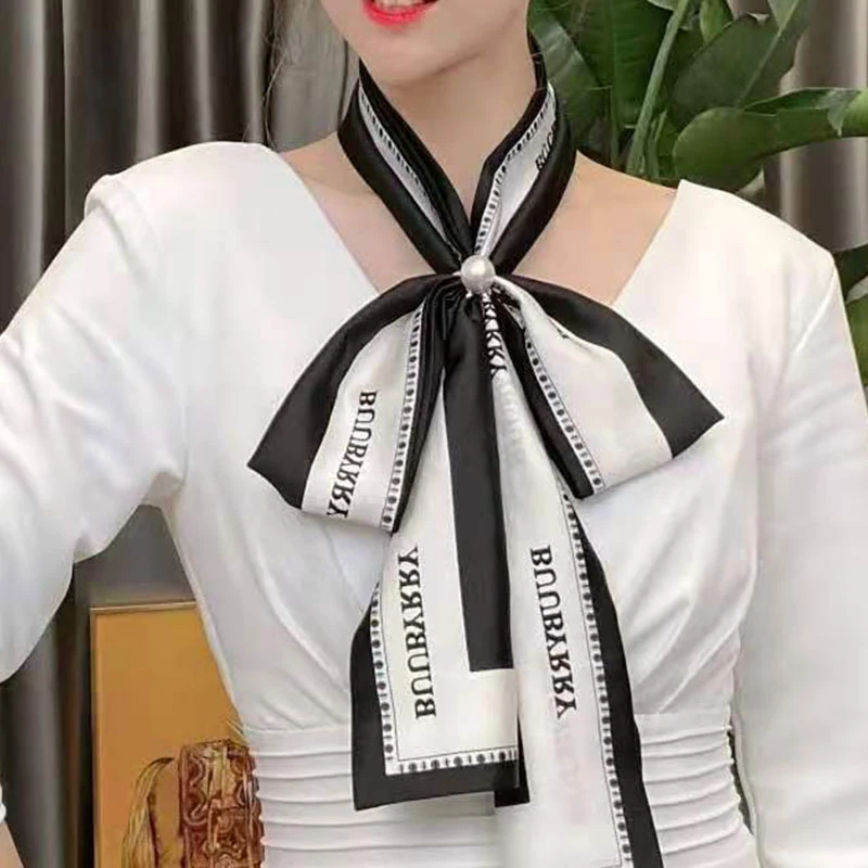 英文黑白条丝巾领巾飘带