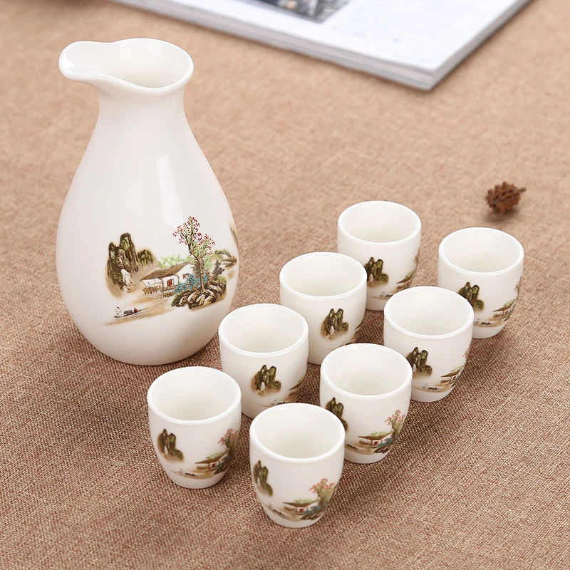 陶瓷酒具9件套装家用分酒器白酒杯日式仿古烈酒一口杯酒壶小酒盅
