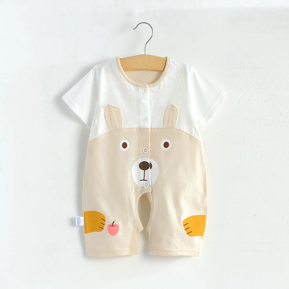婴儿连体衣服新生儿夏季短袖哈衣幼儿开裆护肚纯棉睡衣卡通新生婴