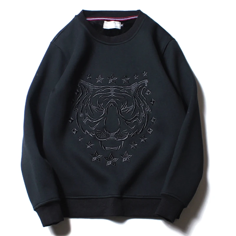 老虎头刺绣圆领卫衣男士秋装上衣潮牌套头衫休闲春秋男款秋季衣服