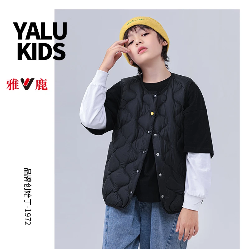 ZZ雅鹿儿童羽绒内胆90白鸭绒无领羽绒马甲背心轻薄秋冬保暖童装