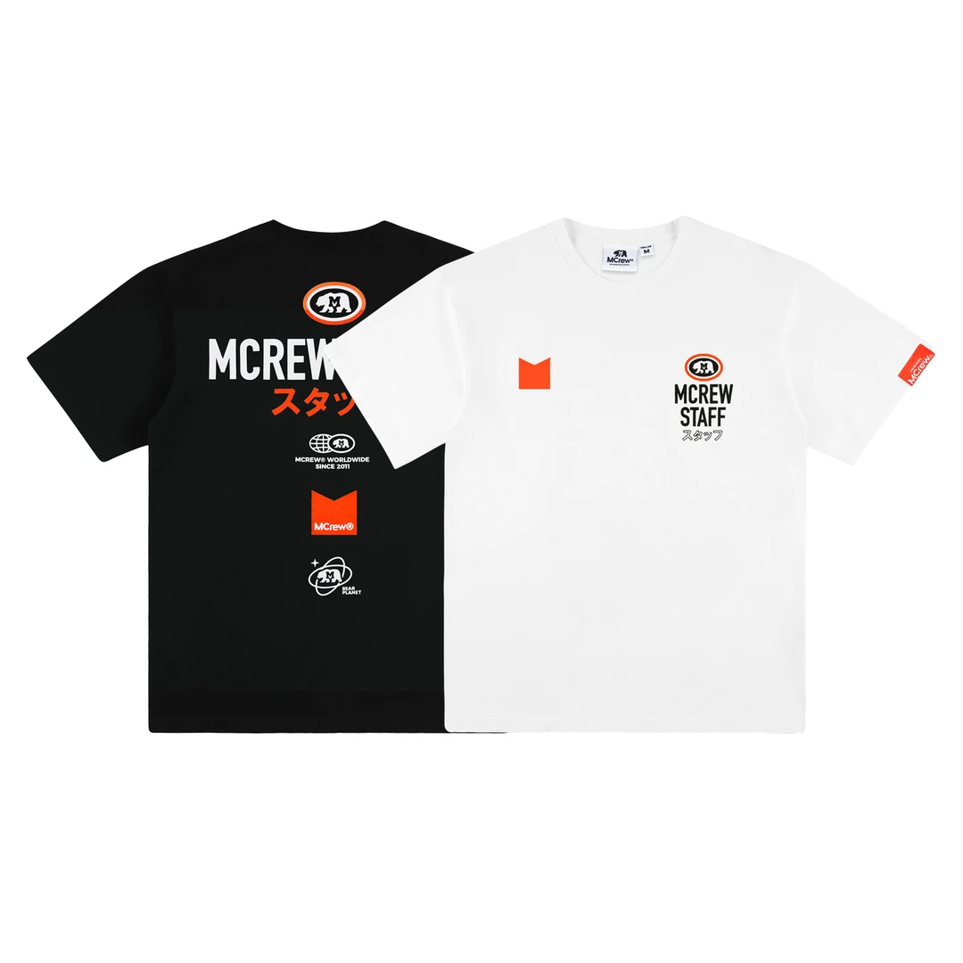 MCrew CABEAR系列TOKYO东京STAFF印花白色黑色圆领短袖T恤