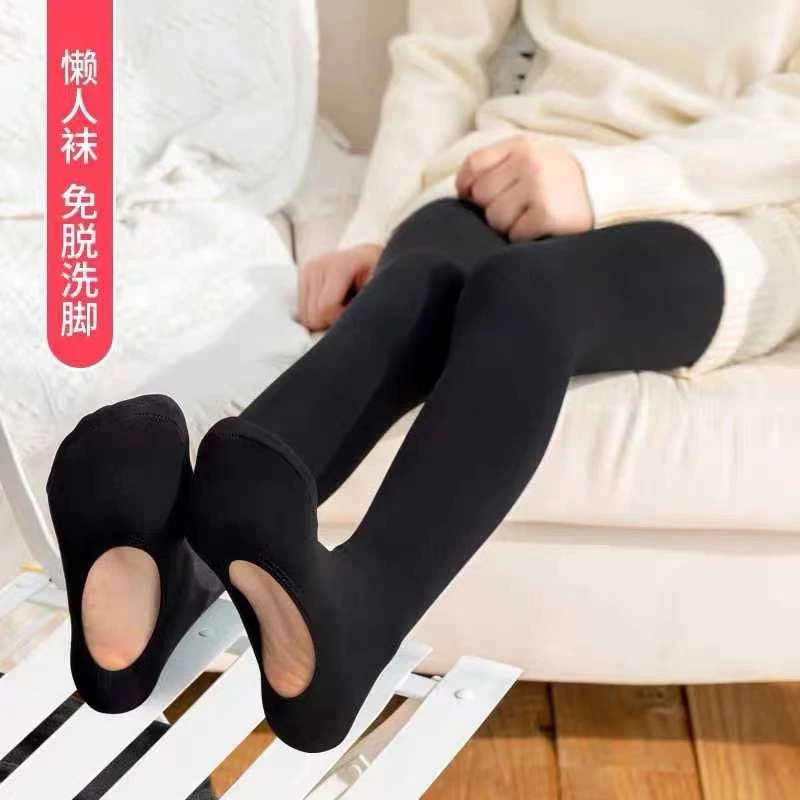 秋冬新款冬季懒人洗脚袜女士打底袜加绒显瘦袜裤显瘦打底裤防勾丝