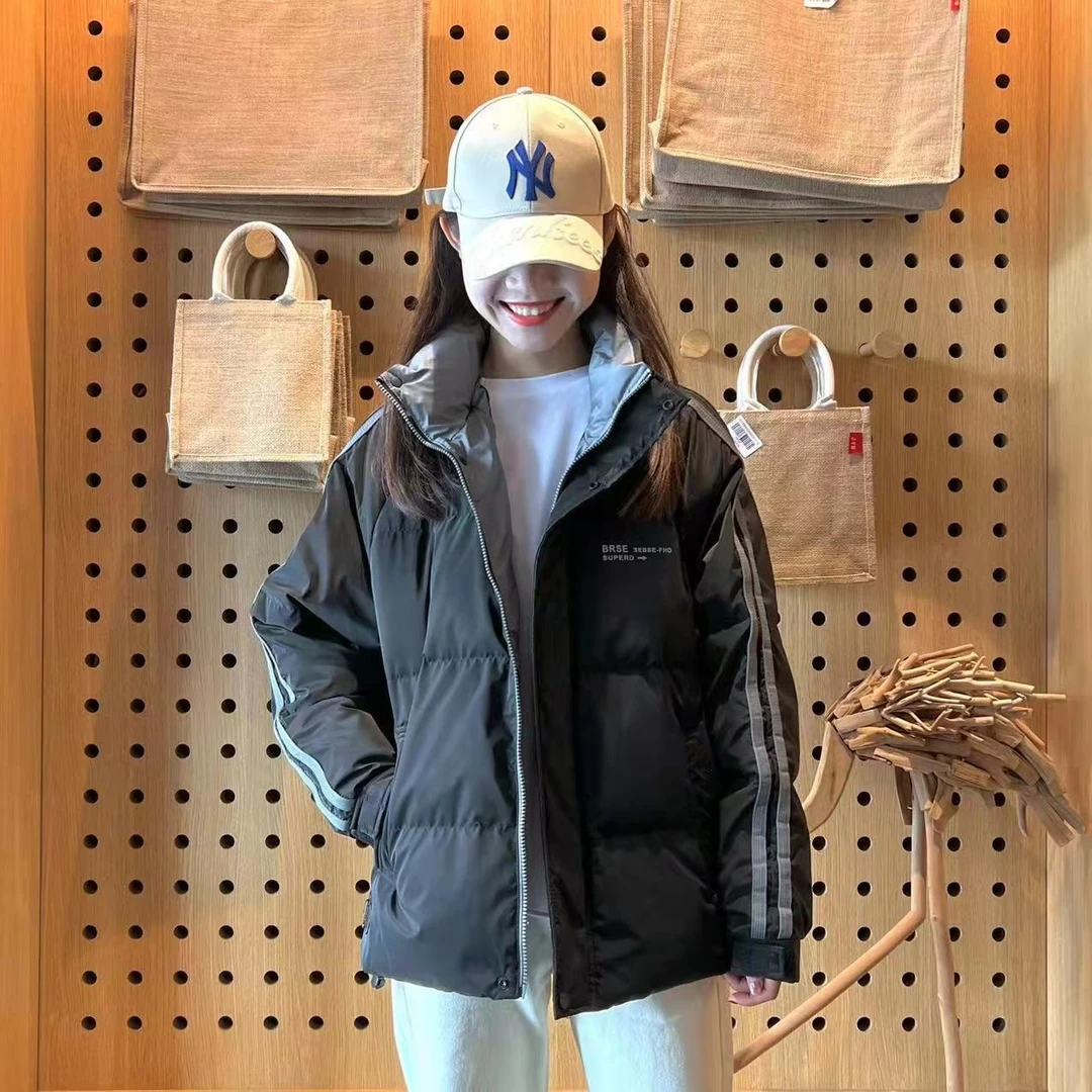 【绮则服饰】冬季新款！情侣款两侧条纹拼接羽绒服潮流保暖外套