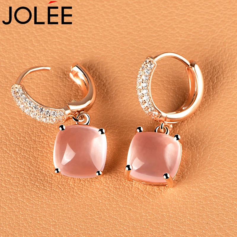 Jolee耳钉女S925银天然水晶耳环时尚芙蓉石首饰品 送女生节日礼物