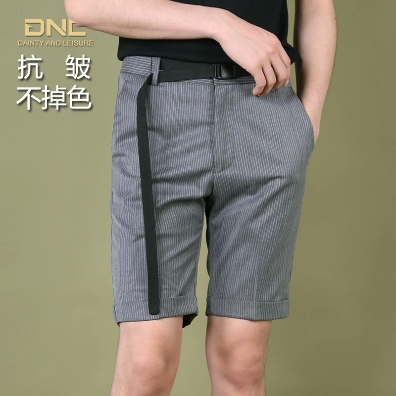 条纹西装短裤男潮五分裤修身韩版免烫夏季休闲裤松紧腰裤子薄男士