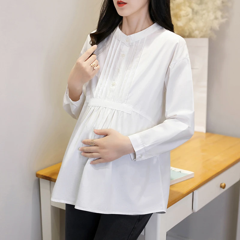 孕妇衬衣春秋季新款长袖百搭打底上衣韩版大码宽松白色时尚衬衫