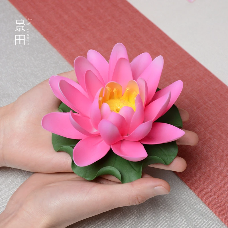 景田手工陶瓷莲花香插荷花摆件创意莲花香座家用睡莲线香瓷器香道