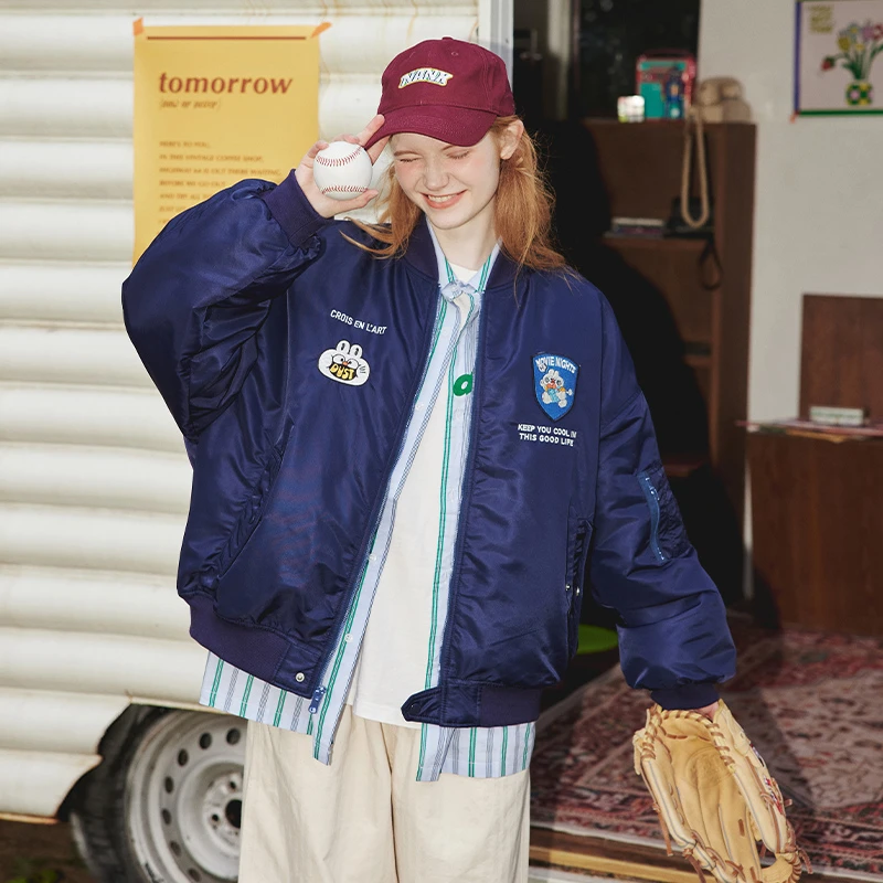 unifree联名飞行员韩版夹克外套女美式复古棒球服棉衣