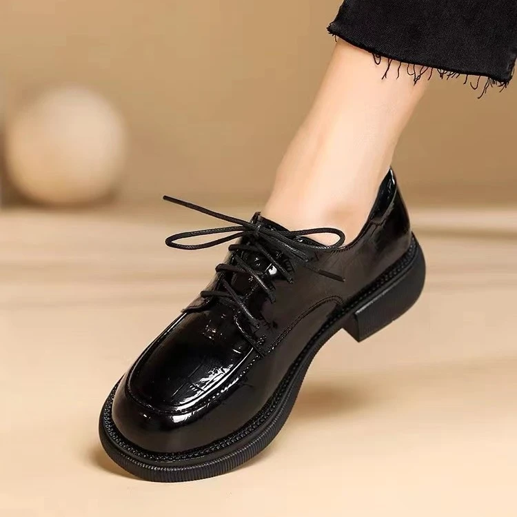 3806新款春季小单鞋女皮鞋系带女鞋百搭黑色圆头商务厚底春秋