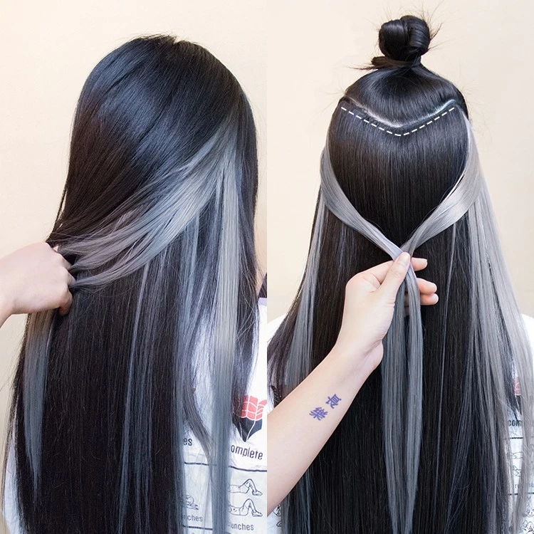假发女长发一片式挑染彩色v型假发片隐形无痕挂耳染长直发接发片