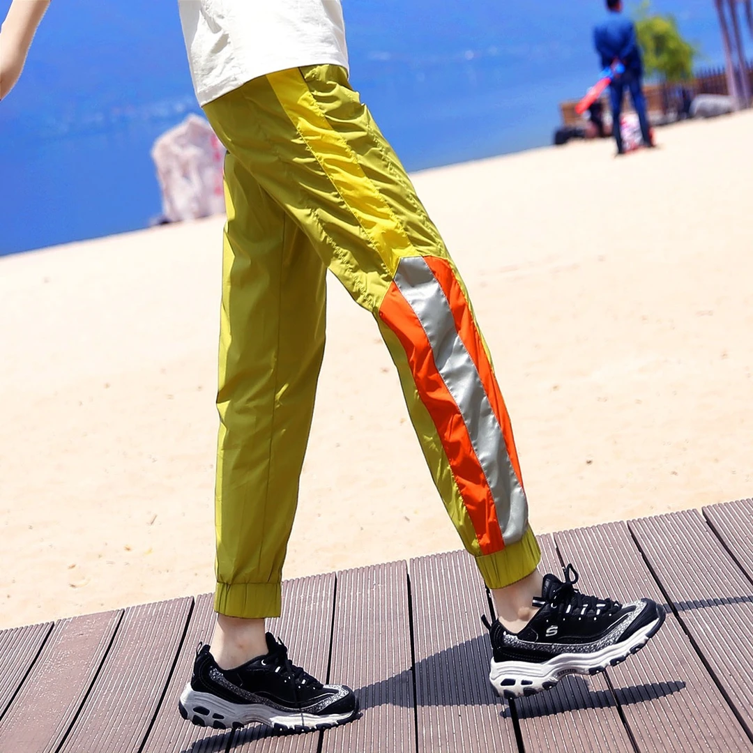 雪丘岛户外新款薄款拼色宽松长裤快干跑步运动休闲版型皮肤裤女士