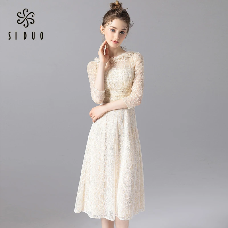 S9322C礼服女高级定制高贵优雅蕾丝名媛气质复古派对日常连衣裙