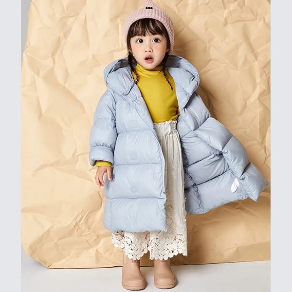 简约气质磁扣儿童羽绒服14183417冬季连体保暖外套连帽中长款加厚